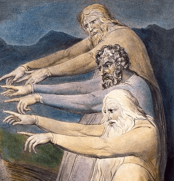 William Blake: Księga Hioba - Hiob skarcony przez jego przyjaciół (fragment obrazu, wolna domena) / artykuł: Kogo reprezentowali przyjaciele Hioba