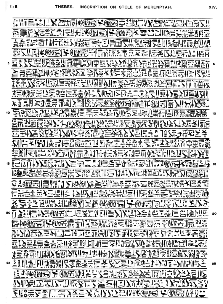 lustrzane odbicie głównej części napisu (wszystkie 28 wierszy) / Stela Merenptaha 