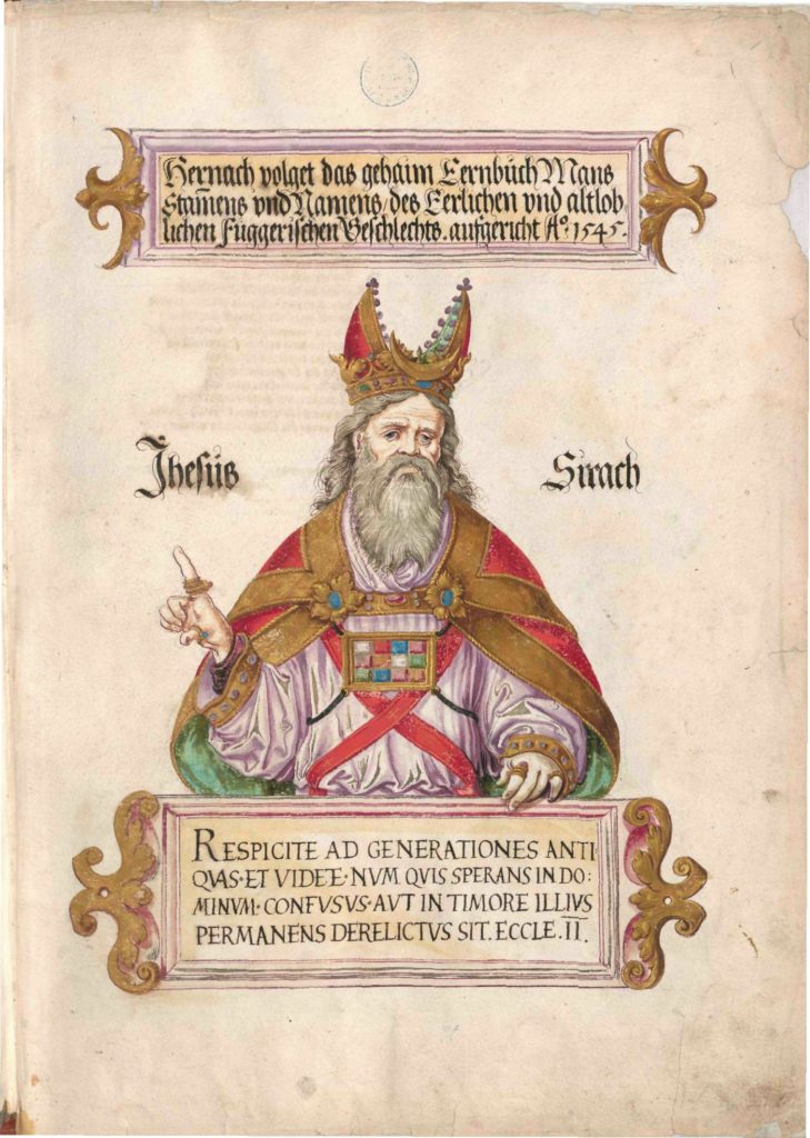 Ilustracja przedstawiająca arcykapłana Jezusa Syracha w Tajnej Księdze Honorowej Fuggera autorstwa Jörga Breu Młodszego, 1545–1549 / Księga Syracha